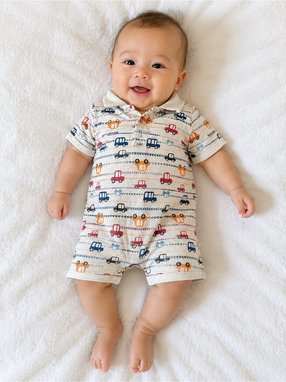 Baby Sprockets Vehicle Print Romper | 0–3 Months